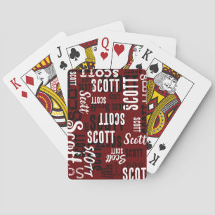 Dark Red Playing Cards Personalized with His Name