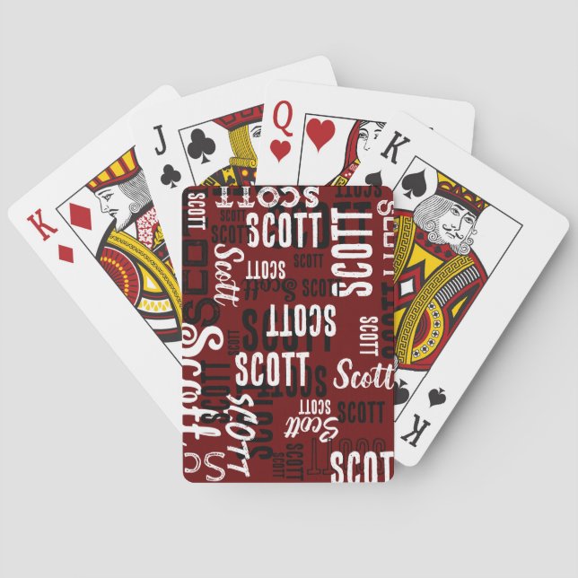 Dark Red Playing Cards Personalized with His Name (Back)