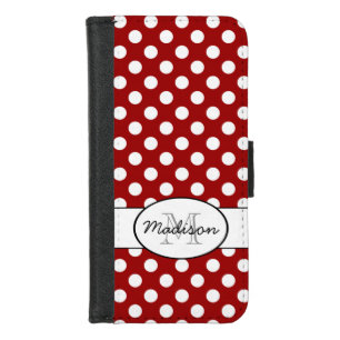 Dark red polka dots monogram iPhone 6 wallet case