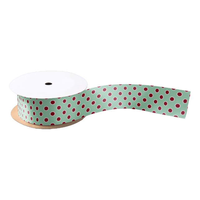 Dark Red Polka Dots on Mint Green Ribbon (Spool)