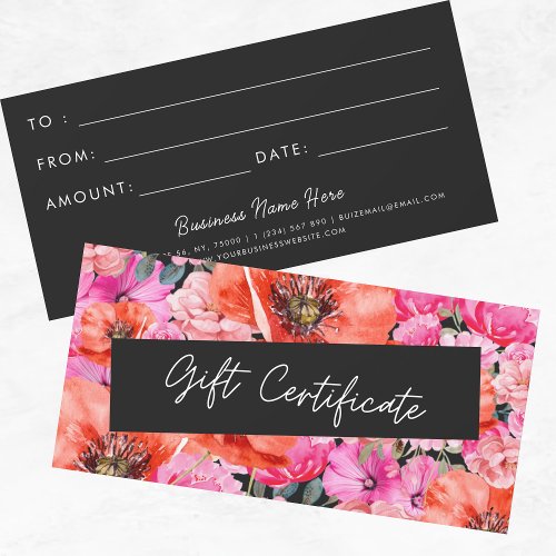 Dark Red Poppy Floral Business Gift Certificate   