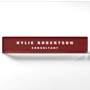 Dark Red Professional Trendy Modern Desk Name Plate