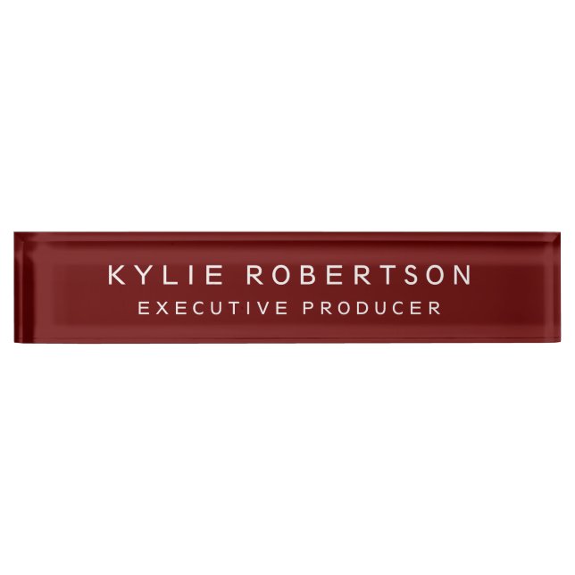 Dark Red Professional Trendy Modern Minimalist Desk Name Plate (Front)