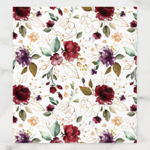 Dark Red, Purple, Gold Watercolor Flowers Envelope Liner