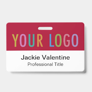 Dark Red PVC Name Badge with Clip Lanyard or Reel