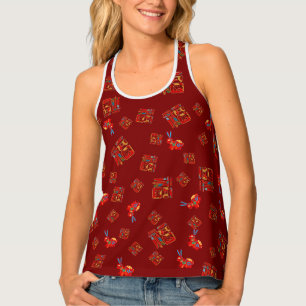 Dark Red Rabbits Chinese Character 福 Blessings Tank Top