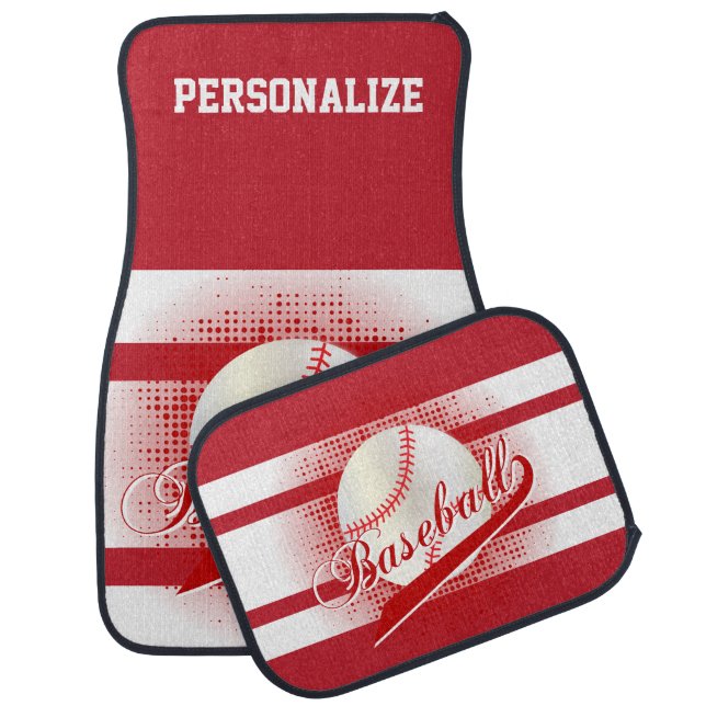 Dark Red Retro Baseball Style Car Floor Mat (Set)