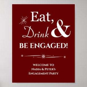 Dark Red Retro Eat Drink Be Engaged Engagement Poster