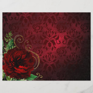 Dark Red Rose & Damask Scrapbook Paper