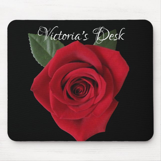 Dark Red Rose Desk Mousepad with Name (Front)
