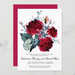 Dark Red Rose Floral Wedding Invitation