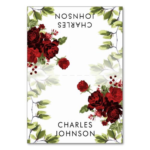 Dark Red Rose Floral Wedding  Place Cards