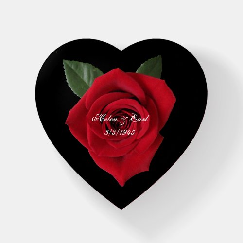 Dark Red Rose Glass Heart Paperweight