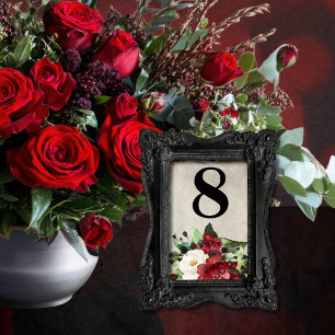 Dark Red Rose Goth Wedding Table Number