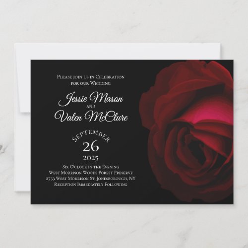 Dark Red Rose Gothic Elegant Wedding  Invitation