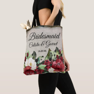 Dark Red Rose Gothic Floral Bridesmaid Tote Bag
