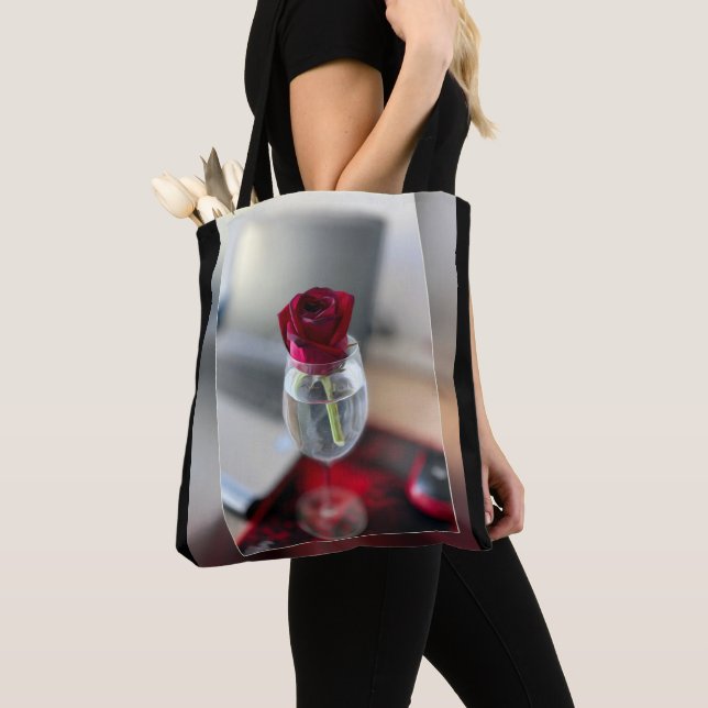 Dark red rose tote bag (Close Up)