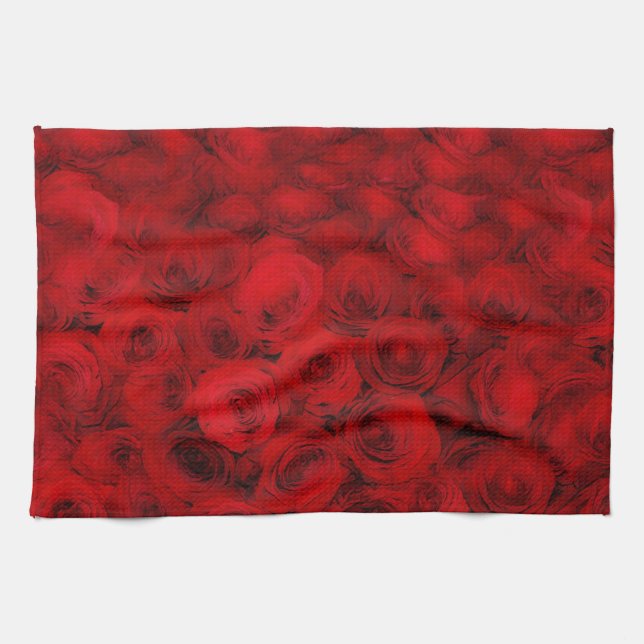Dark Red Roses Art Kitchen Towel (Horizontal)