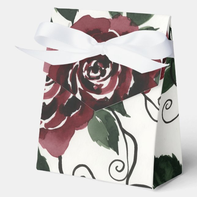 Dark Red Roses Floral Favor Box (Front)