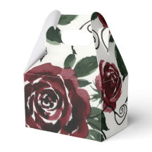 Dark Red Roses Floral Favor Box