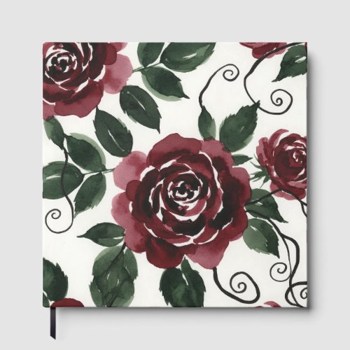 Dark Red Roses Floral Guest Book