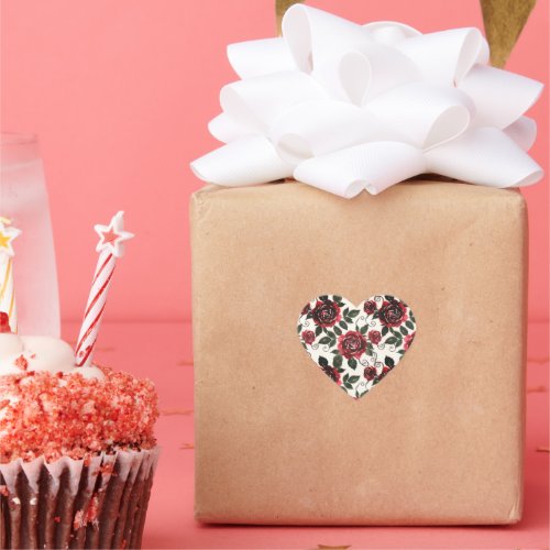 Dark Red Roses Floral Heart Sticker