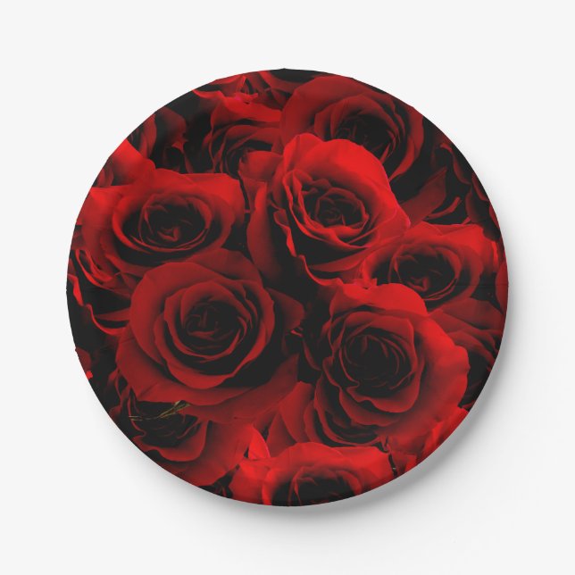 Dark Red Roses For you Paper Plates (Front)