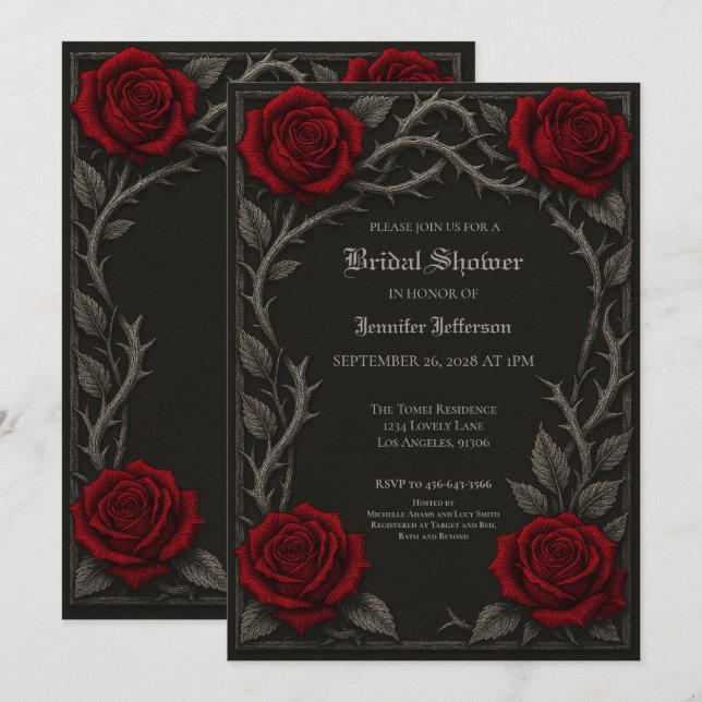 Dark red roses Gothic Bridal Shower Announcement (Front/Back)