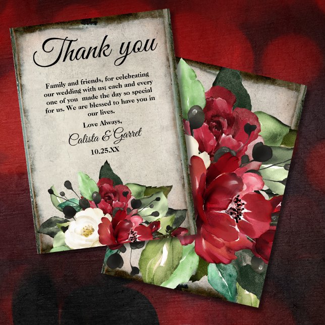Dark Red Roses Gothic Thank You Card (Creator Uploaded)