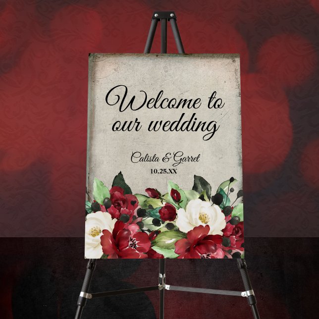 Dark Red Roses Gothic Welcome Wedding Sign  (Creator Uploaded)
