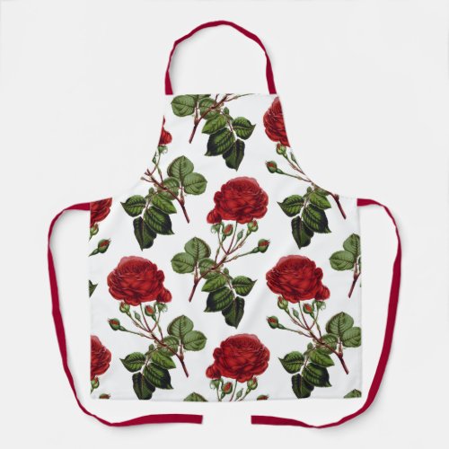 Dark Red Roses in Full Bloom Apron