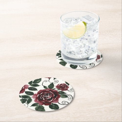 Dark Red Roses Paper Coaster