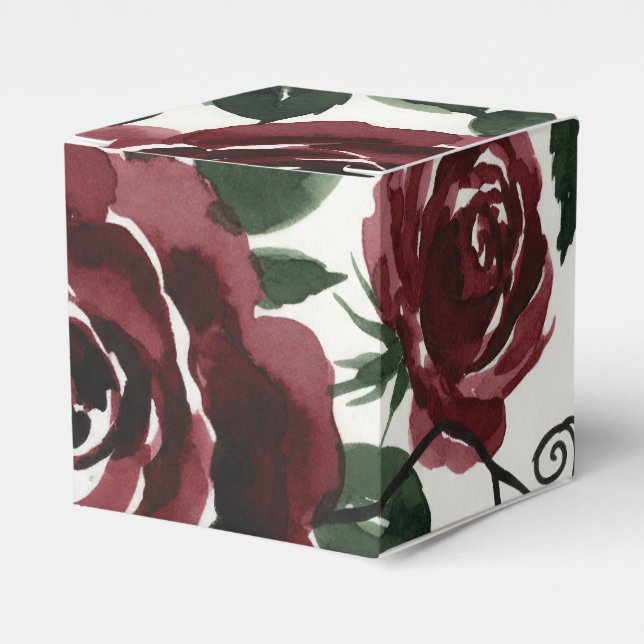 Dark Red Roses Square Favor Box (Front Side)