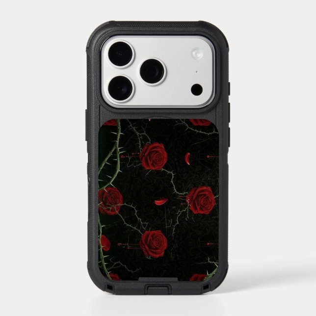 Dark Red Roses Thorns Gothic Pattern Otterbox iPhone Case (Back)
