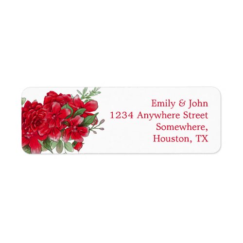 Dark Red Roses Wedding Name Return Address Label