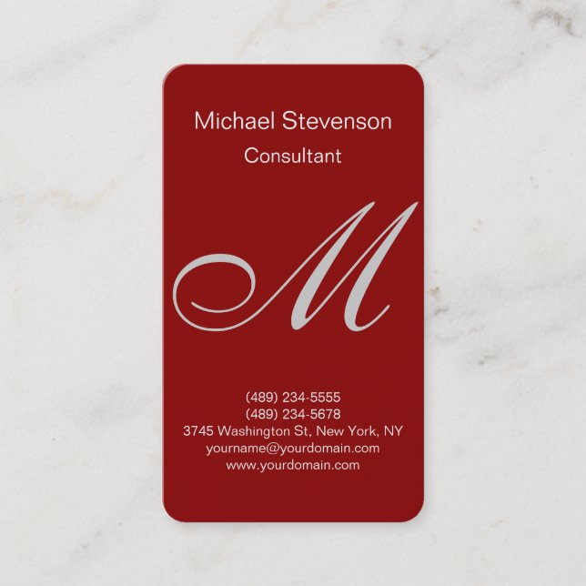 Dark Red Rounded Corner Monogram Business Card (Front)