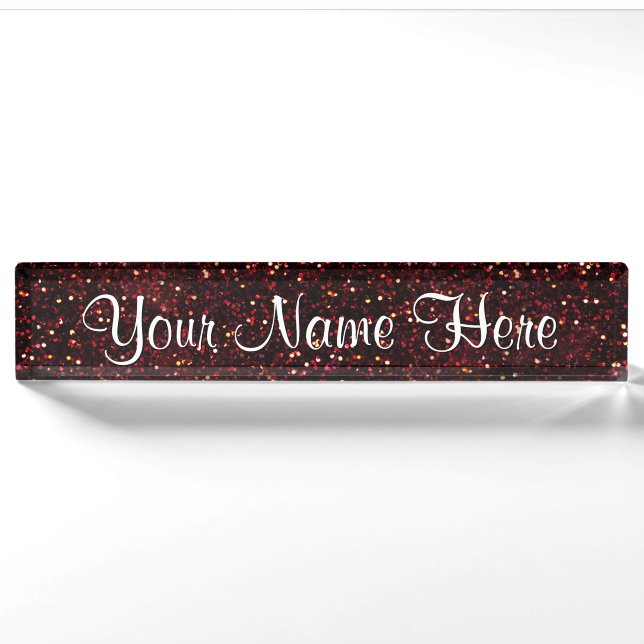 Dark Red Ruby Glitter Desk Name Plate (Front)