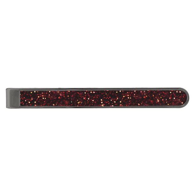 Dark Red Ruby Glitter Gunmetal Finish Tie Clip (Front)