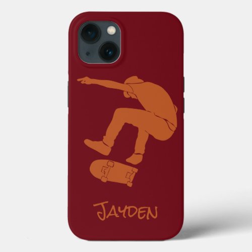 Dark Red Rust Orange Skateboarder iPhone 13 Case