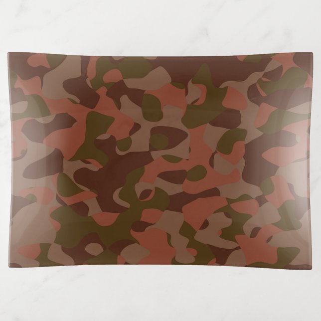 Dark red, Salmon and Olive camo abstract Trinket Tray (Front)