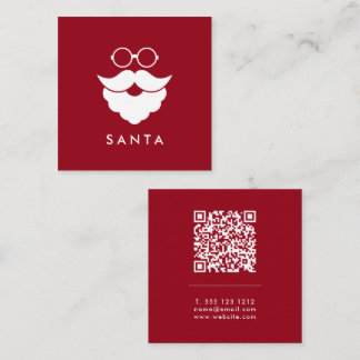 Dark Red Santa Services Minimal Cool Fun QR Code Square Business Card
