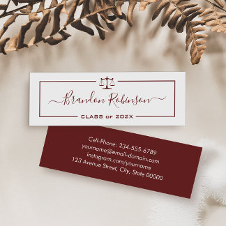 Dark Red Scales of Justice Law School Student Mini Business Card