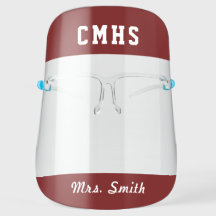 Dark Red School Teacher Script Name Face Shield