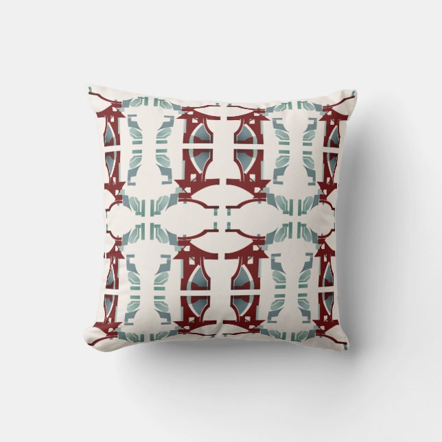 Dark Red Seafoam Gray Off-white Large Tiles Design Throw Pillow (Front)