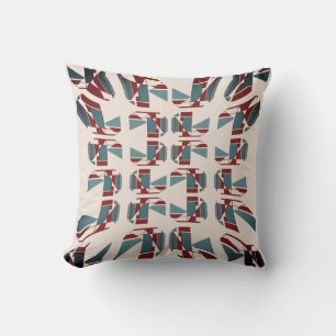 Dark Red Slate Blue Beige Concave Art Abstract Throw Pillow