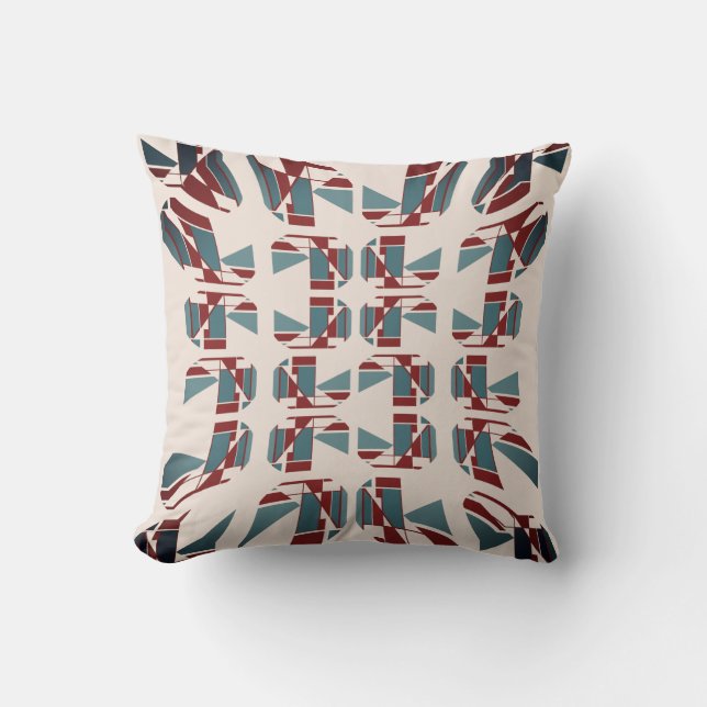 Dark Red Slate Blue Beige Concave Art Abstract Throw Pillow (Front)