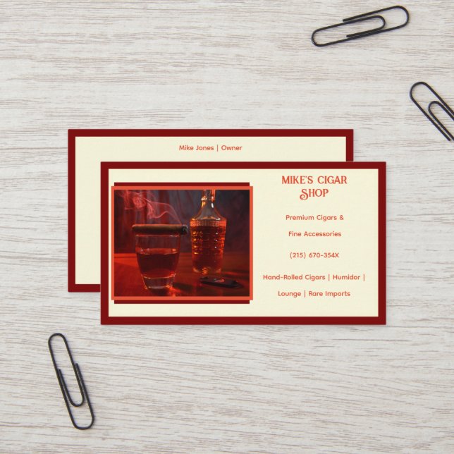 Dark Red Smoke Cigar Shop Business Card (Front/Back In Situ)