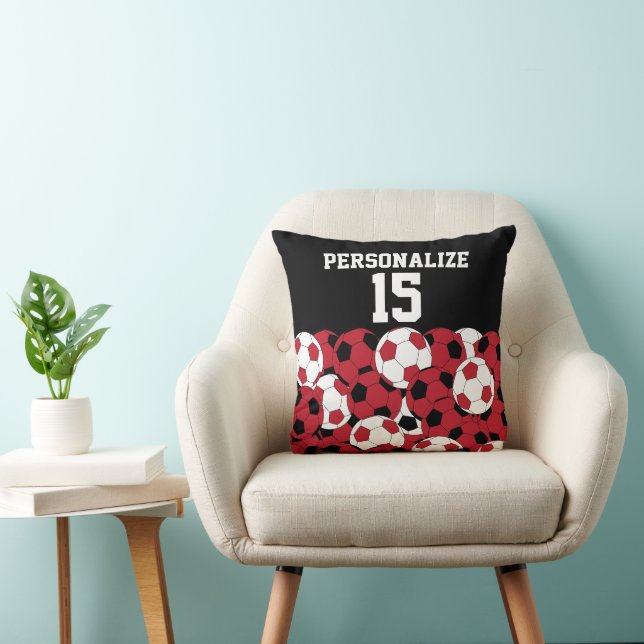 Dark Red Soccer Ball Collage | DIY Name & Number Throw Pillow (Chair)