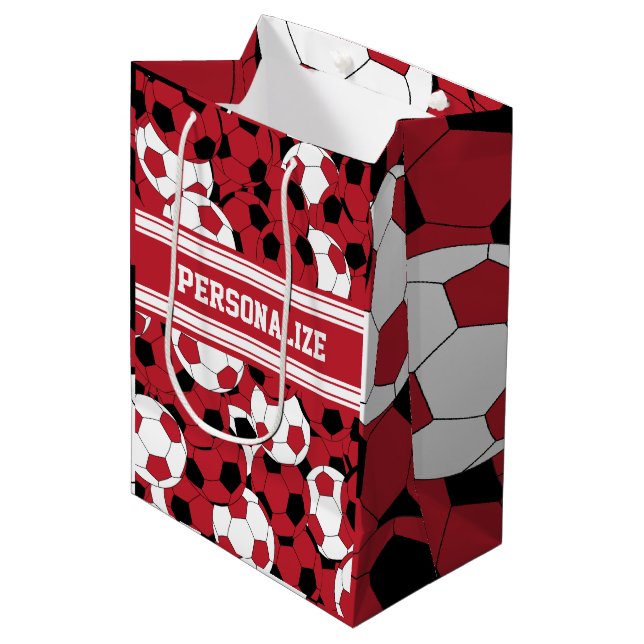 Dark Red Soccer Ball Collage Medium Gift Bag (Front Angled)