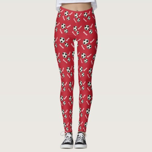 Dark Red Soccer Ball Design Leggings